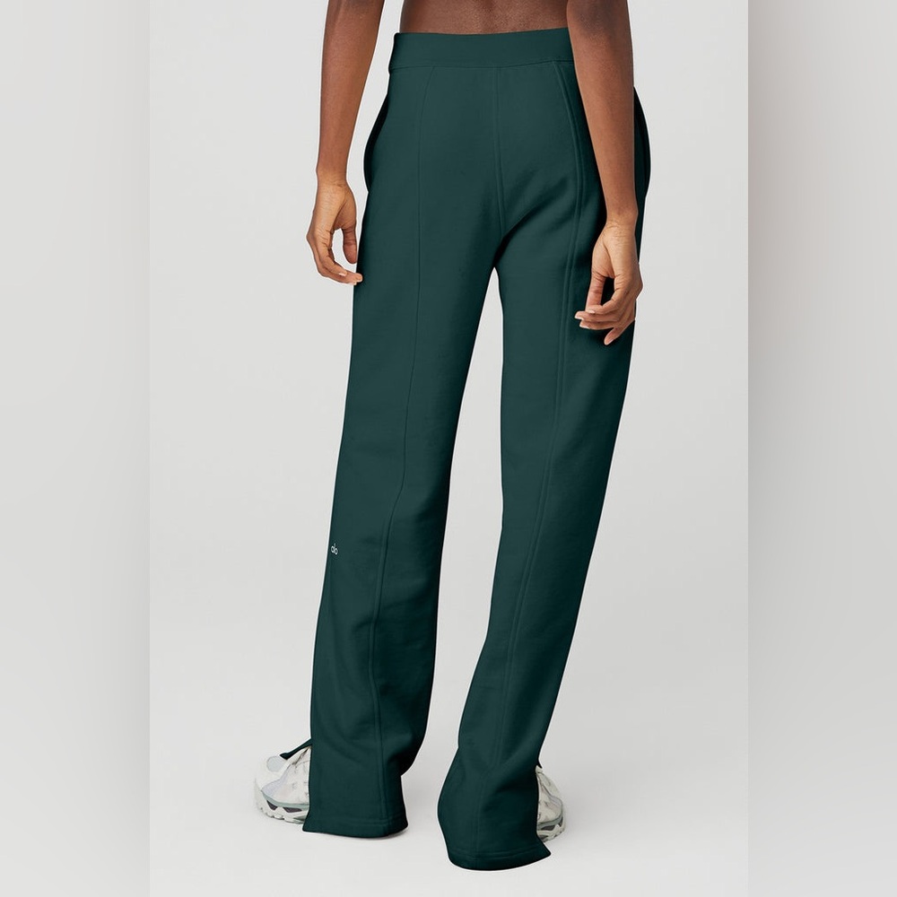 Alo Yoga High Waist Free Time Straight Leg Sweatpants | Size S | Midnight Green